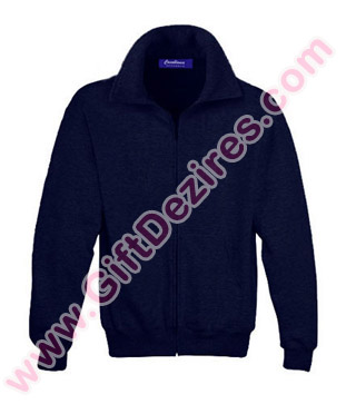 Navy Blue Sweat T Shirt with Collar and Zip